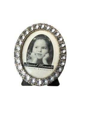 Special Moments Rhinestone Oval Picture Frame Silver Tone Tabletop Elegant